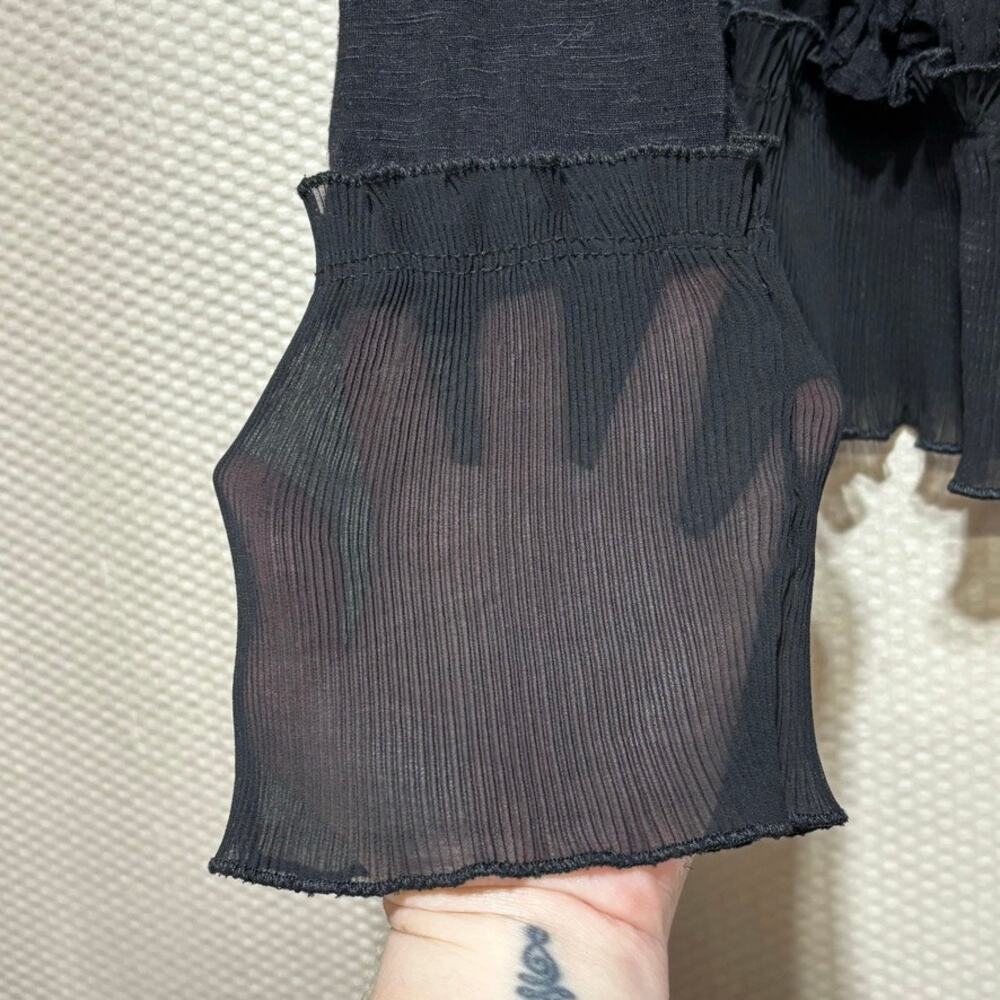 Anthropologie Black Sheer Ruffle Victorian Blouse Long Sleeve Medium Whimsigoth - Picture 3 of 8